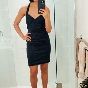 Navy Metallic halter BCBG cocktail dress